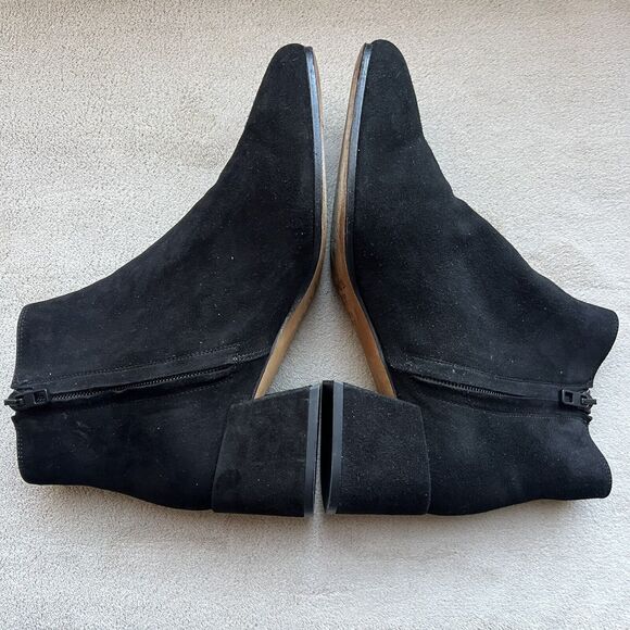 VINCE Black Suede Leather Ankle Boots Women’s 7 M Soft Square Toe Side Zip - Picture 4 of 15